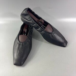 Gray Matters Black Leather Ballet Flats, Size 41
